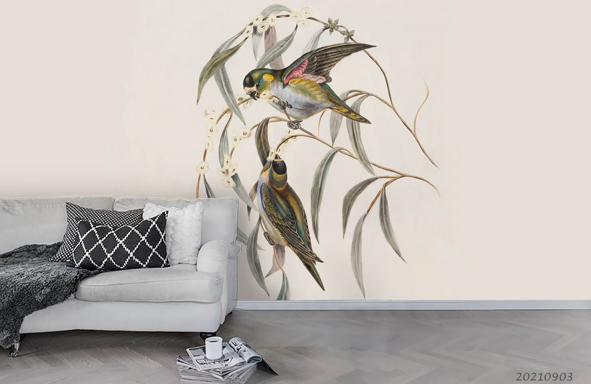 3D Watercolor Animal Bird Leaf Wall Mural Wallpaper Lqh 247