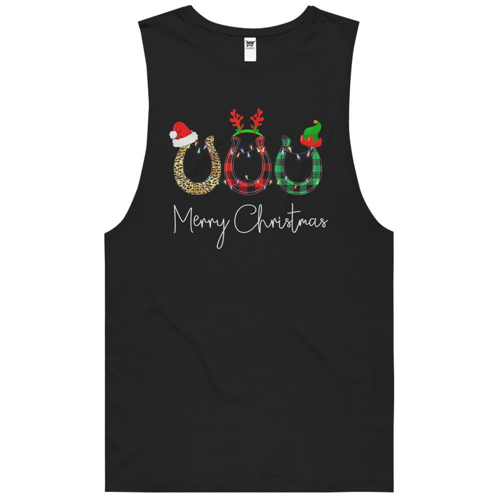 Christmas Horseshoe Shirt Leopard Plaid Santa Hat Horse Xmas Tank Top