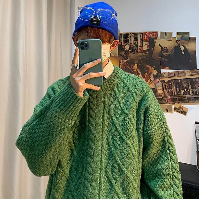 y2k Jerseys Autumn winter Korean solid color warm sweater men simple Japanese O-neck pullover all-match lovers knit sweater top alx