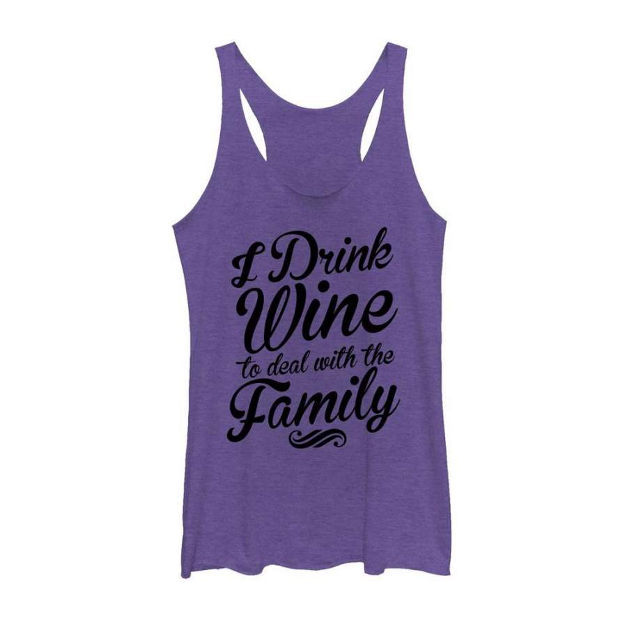 CHIN UP Women’s Drink Wine to Deal With Family  Racerback Tank Purple Heather