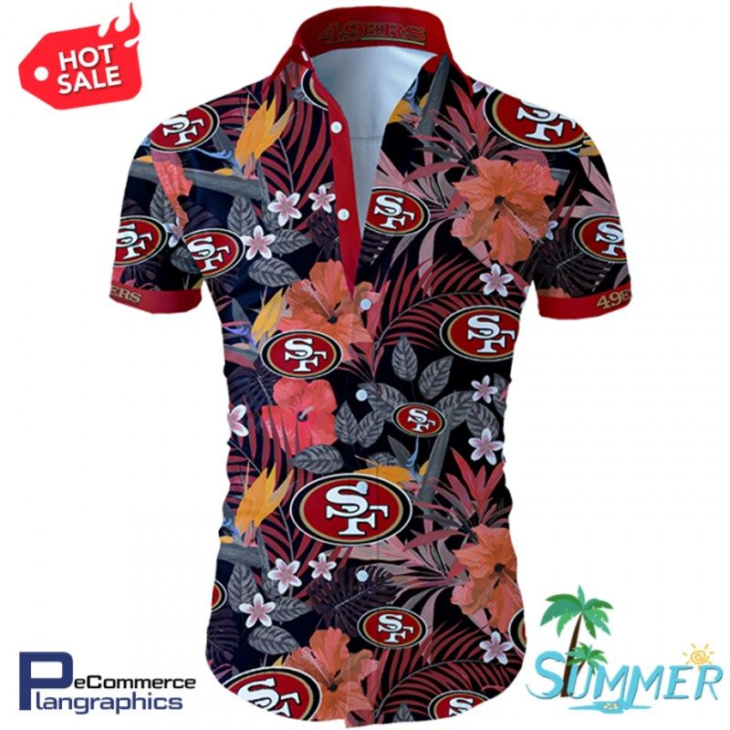 San Francisco 49ers Tropical Flower All Over Print Hawaiian Aloha Shirt Hawaiian Shorts Beach Short Shirt