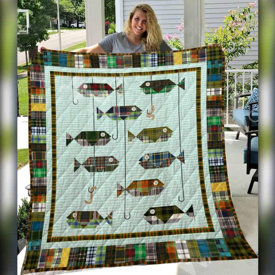 Wozoro Quilt Blanket Fishing Fishy Fishy Fishy Twin Queen King Size