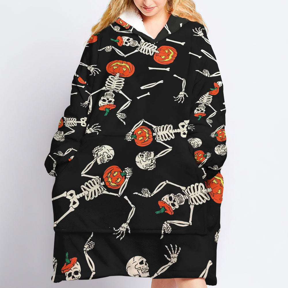 Skeleton Halloween Pattern Sherpa Blanket Hoodie – Tltm3108212Ki