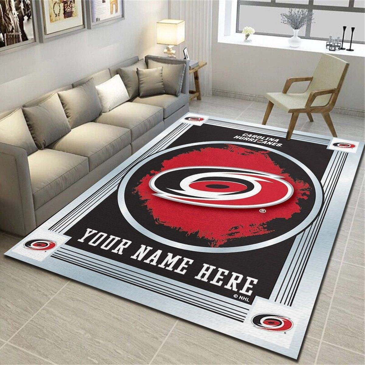 Carolina Hurricanes Personalized Rug, Team Living Room Bedroom Carpet, Customized Floor Mat Home Decor