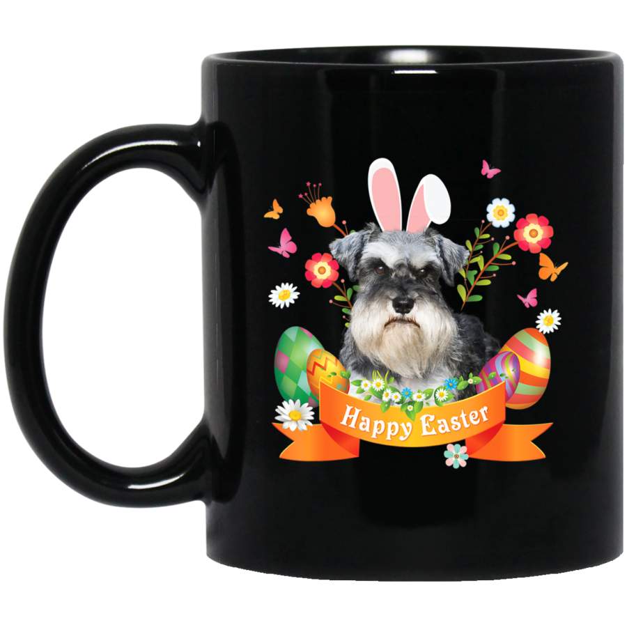 Bunny Schnauzer Dog Easter Day Lovers Egg Hunting 11oz 15oz Black Mug Happy Easter Day Funny Colors Eggs Bunny Ears Peeps Cute