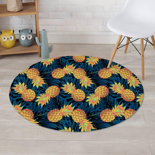 Golden Pineapple Edm Hawaiian Print Round Rug