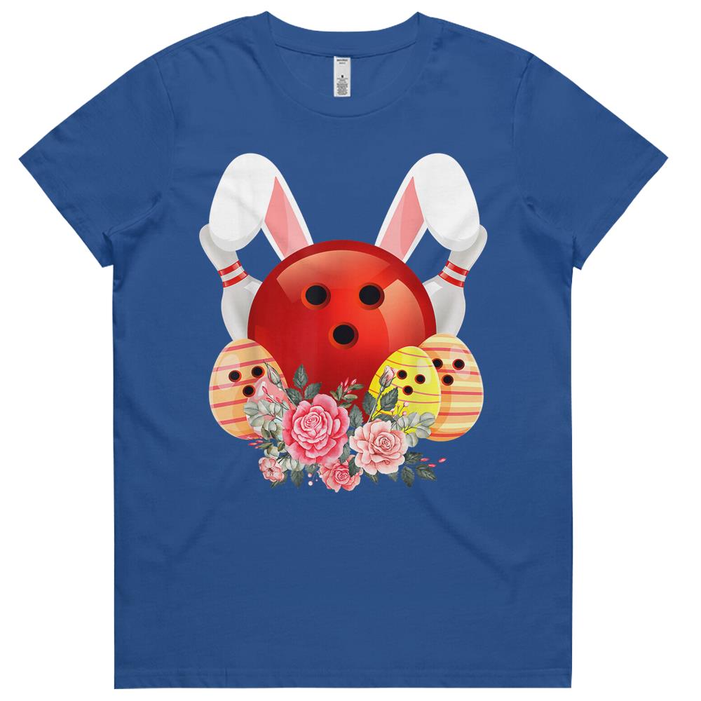 Bowling Easter Bunny Egg 2021 Rabbit Flowers Pascha Bowler Womens Tshirts