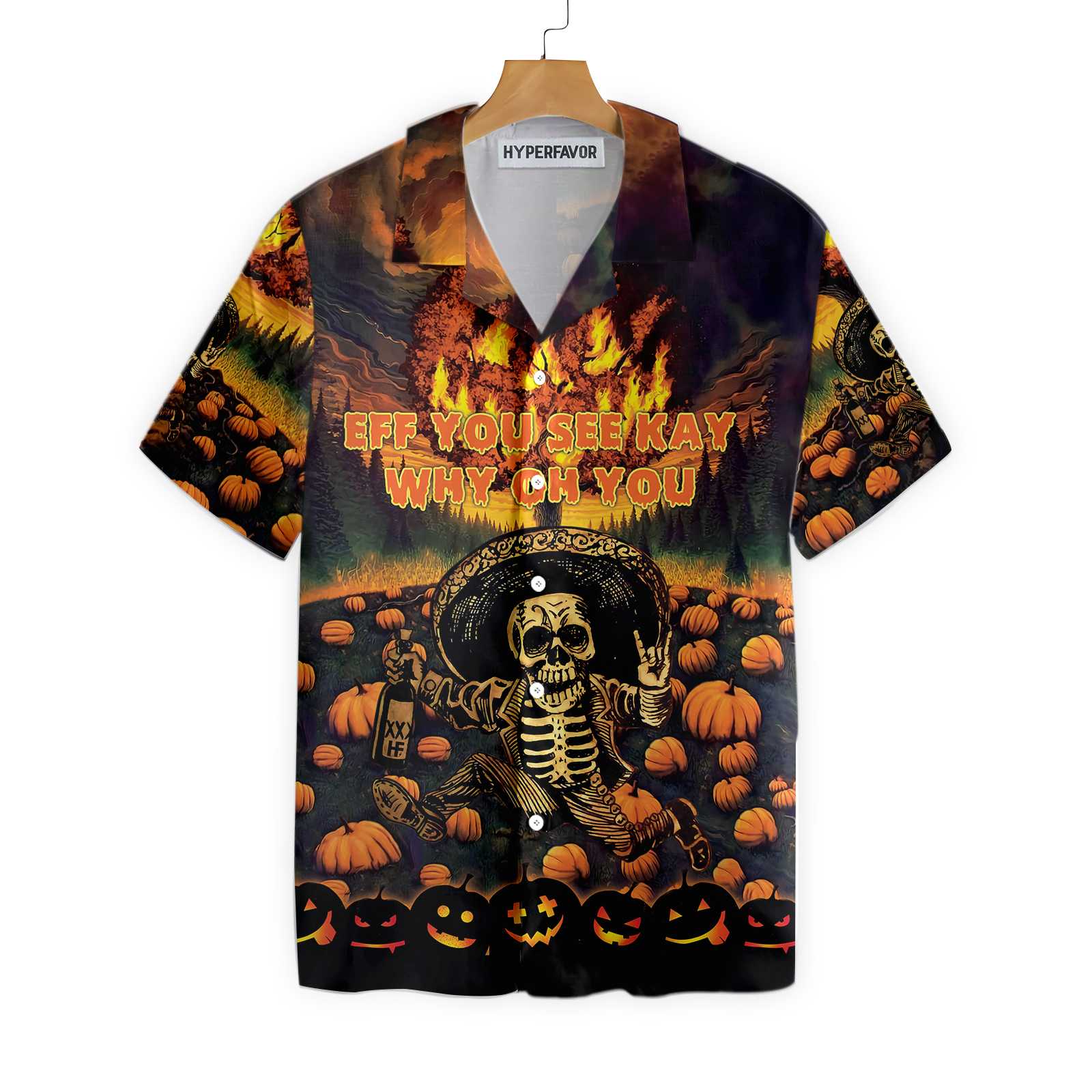 The Burning Pumpkin Sky Skeleton Halloween Hawaii Shirt For Men And Women Ha49984