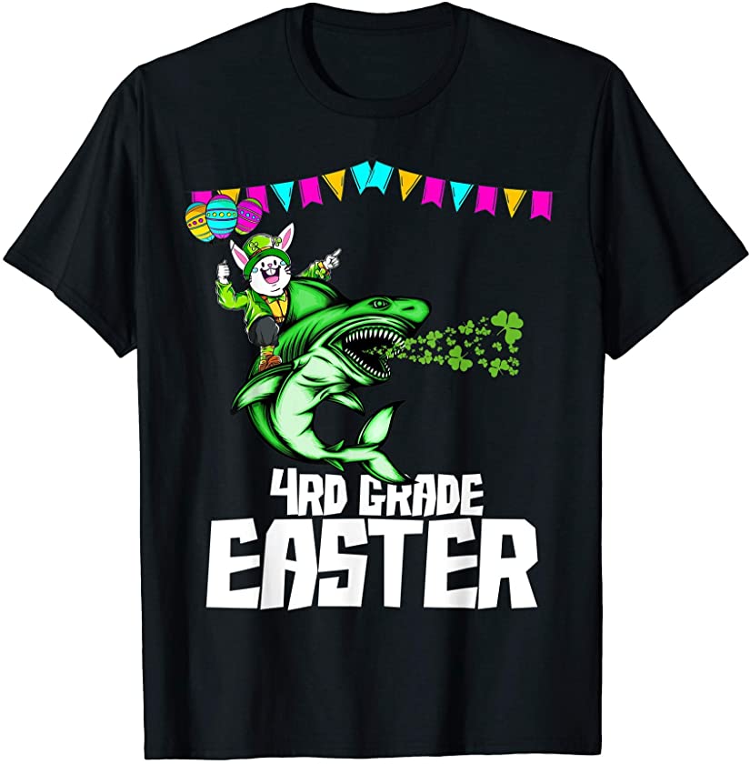 4th Fourth Grade Shark & Easter Bunny Carrying Chocolate Egg T-Shirt