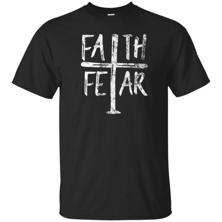 AGR Faith Divides Fear Religious Cross Vintage Distressed Tshirt