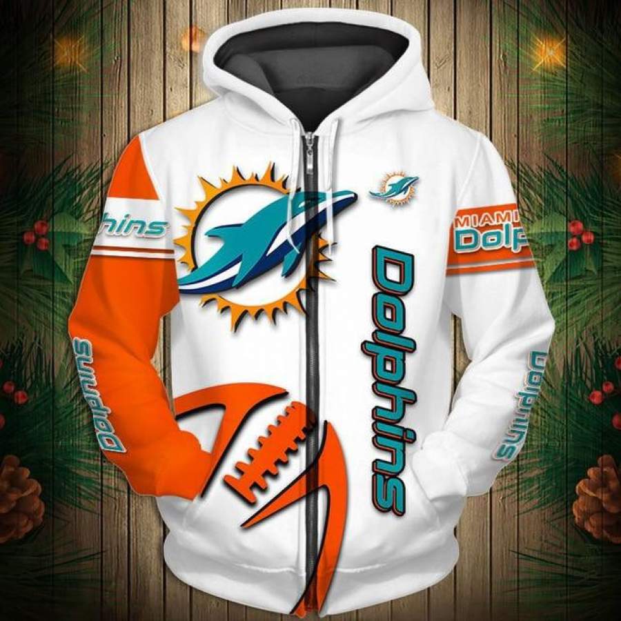 Miami Dolphins Zigzag Casual 3D Zipper Hoodie