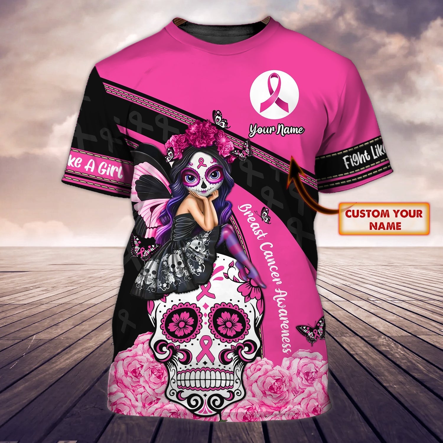 Custom Name Breast Cancer Awareness T Shirt, Fight Like A Girl