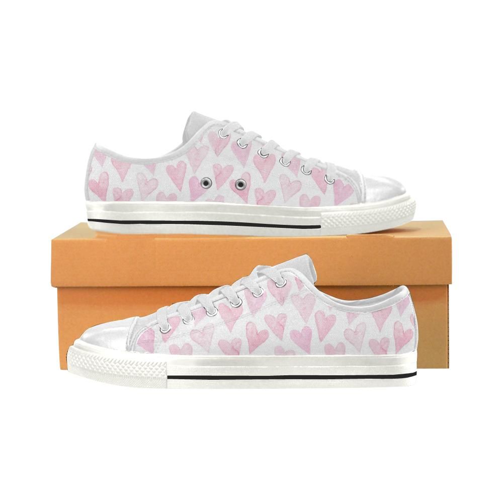 Watercolor pink heart pattern Women’s Low Top Shoes White