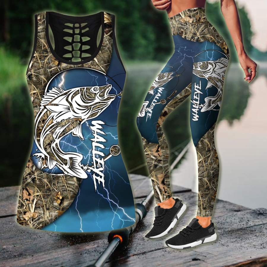 Walleye fishing gear blue Tattoo camo Combo Legging + Tank TR240301