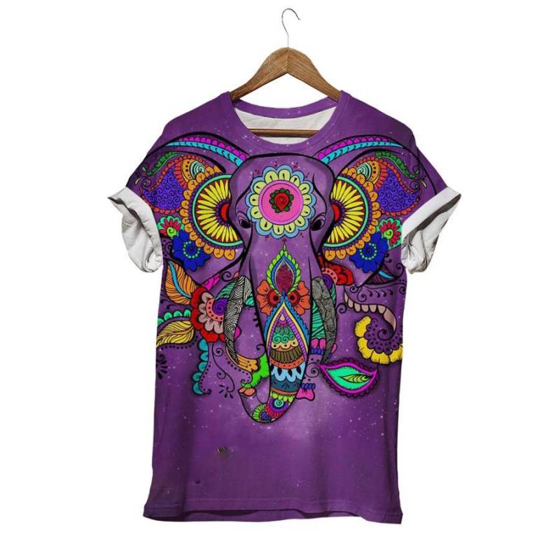 Bohemian Violet Elephant All Over Print T-Shirt S-5Xl