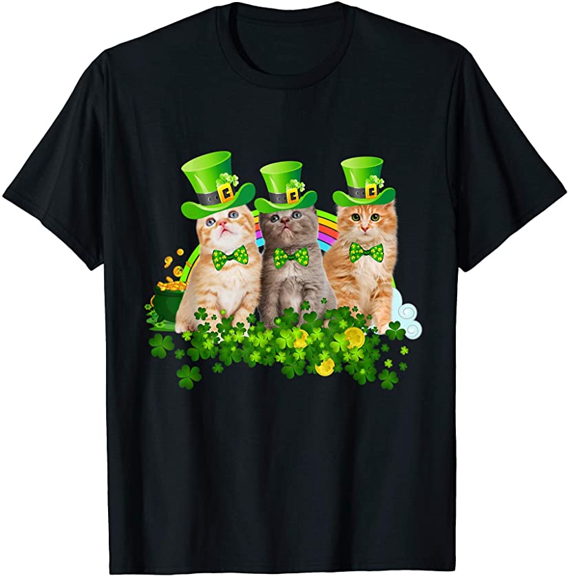 Three Cat St Patricks Day Kitty Kitten Lover Irish T-Shirt