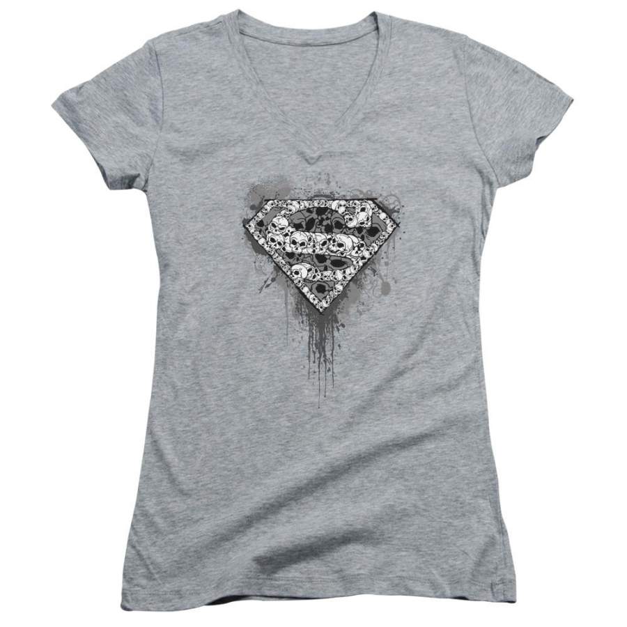 Superman Many Super Skulls Juniors V-Neck T-Shirt