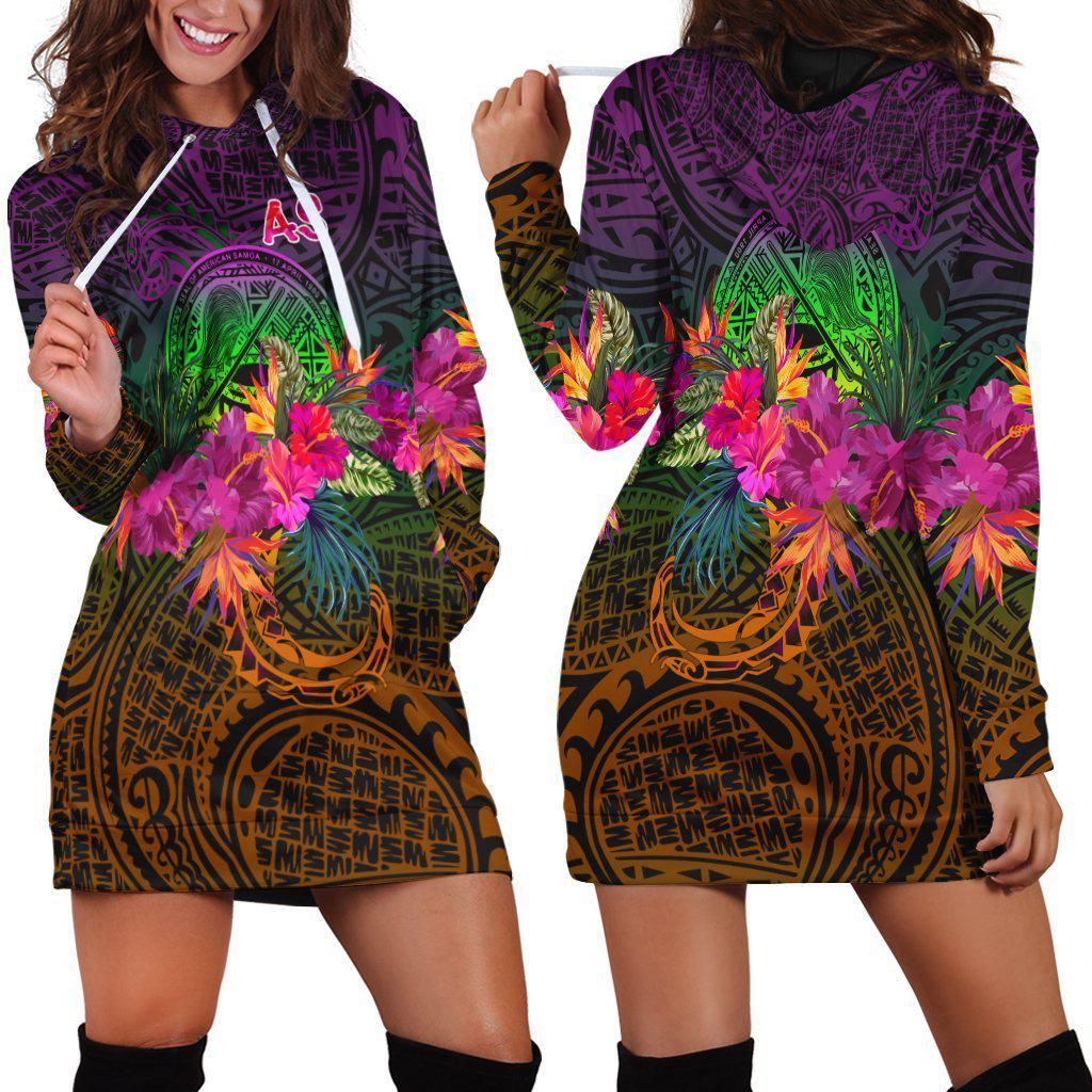 American Samoa Summer Hibiscus Flag Hoodie Dress