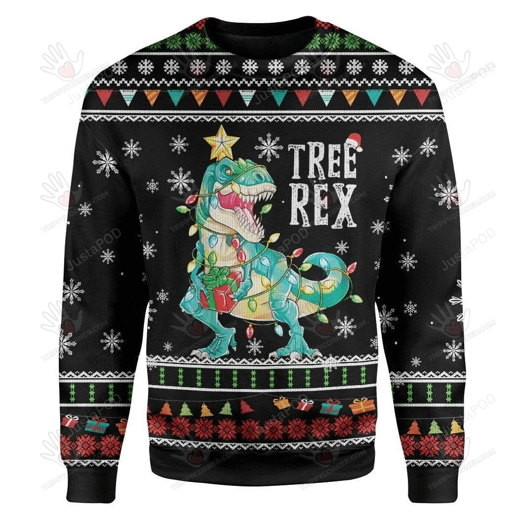 Tree T-Rex Ugly Christmas Sweater, All Over Print Sweatshirt, Ugly… Ugly Sweater Christmas Gift