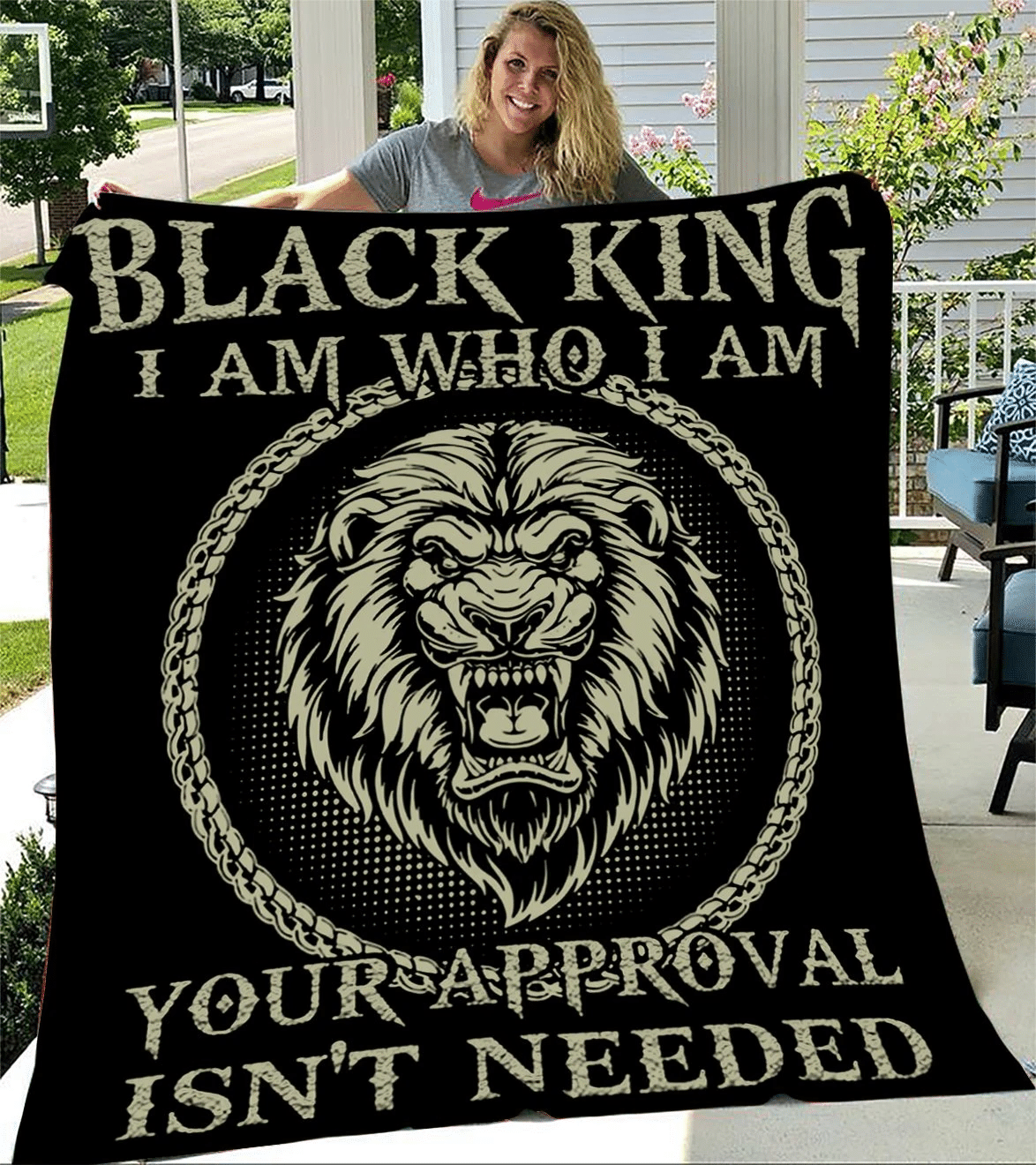 Custom Blanket Lion Black King Im Who I Am Your Approval Blanket Fleece Blanket Cozy Fleece Blanket Sherpa Blanket