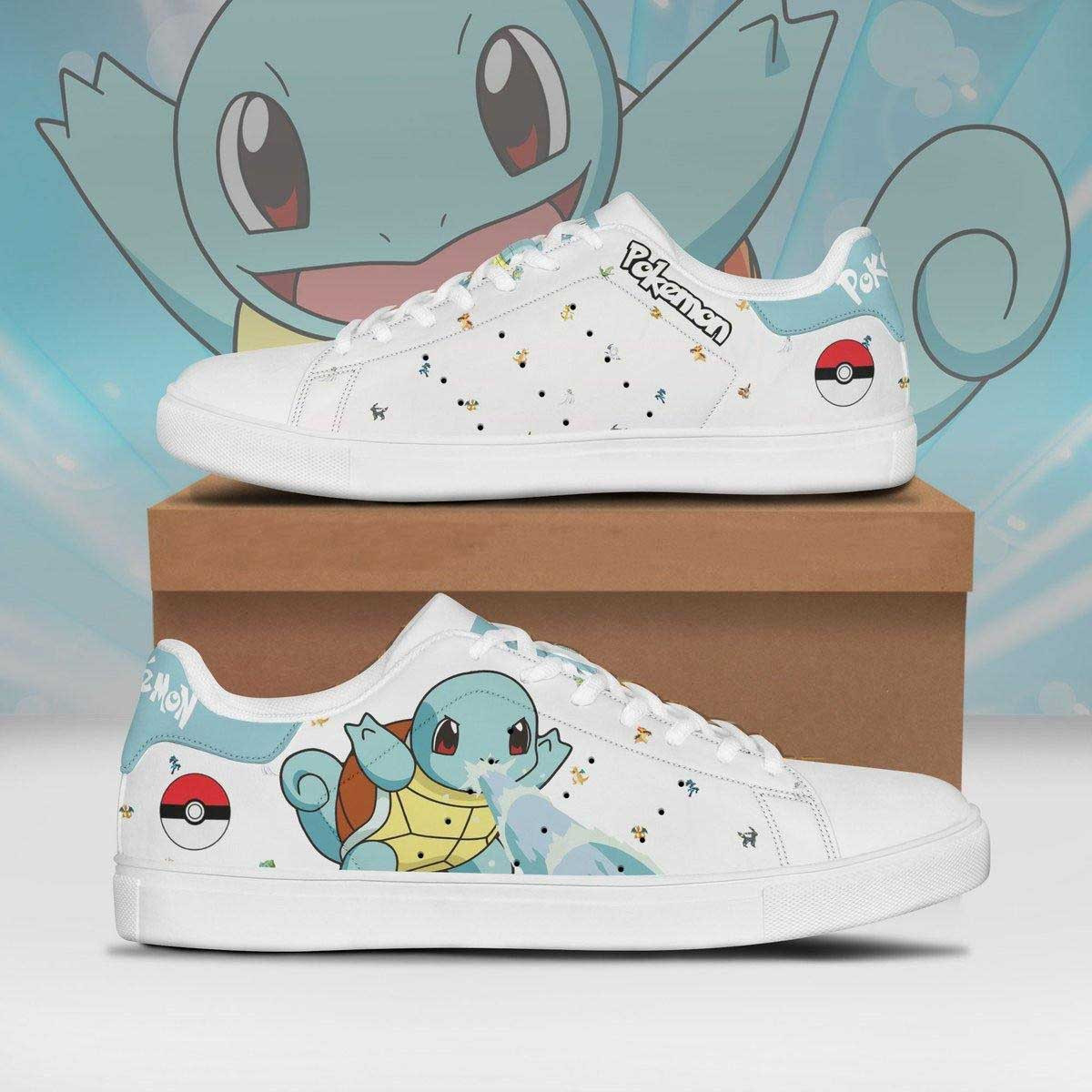 Pokemon Squirtle Anime Christmas Gift For Fan Low Top Leather Skate Shoes Sneakers For Man And Women