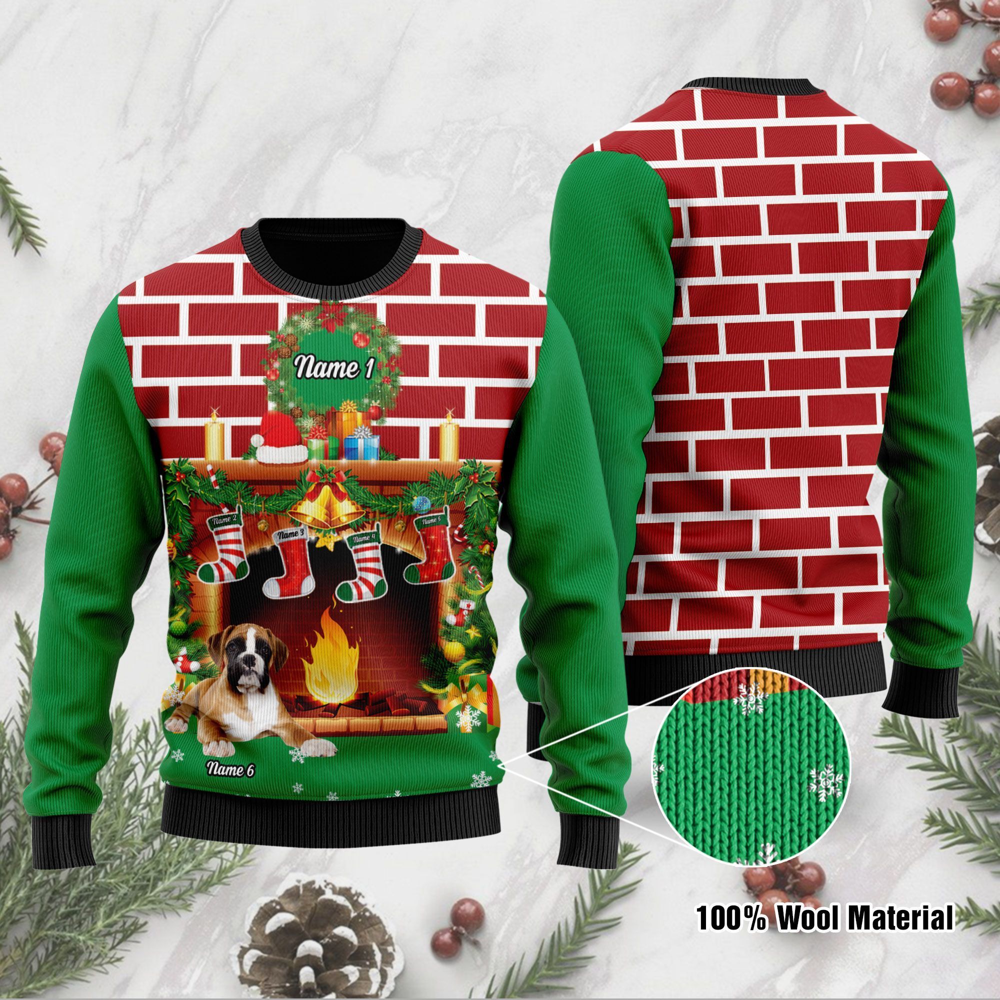 Boxer Custom Ugly Sweater For Someone Who Loves Pet And Family On Christmas Time – Customize Family Names And Dog Names