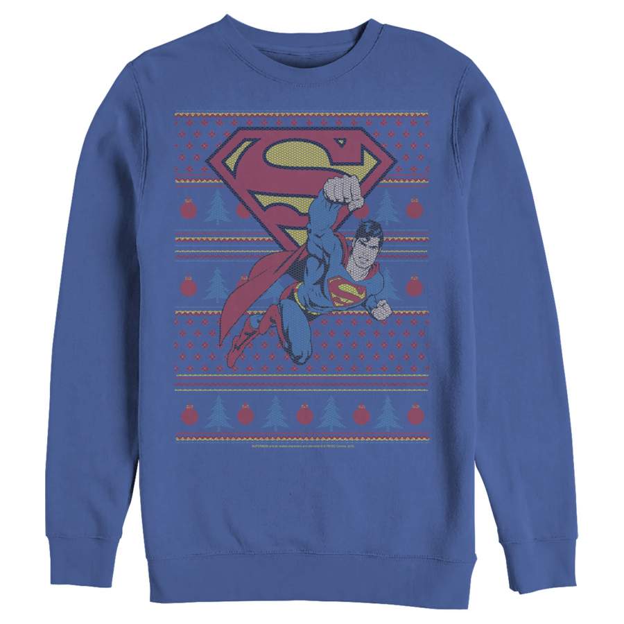 Superman Men’s Ugly Christmas Superman Flight  Sweatshirt