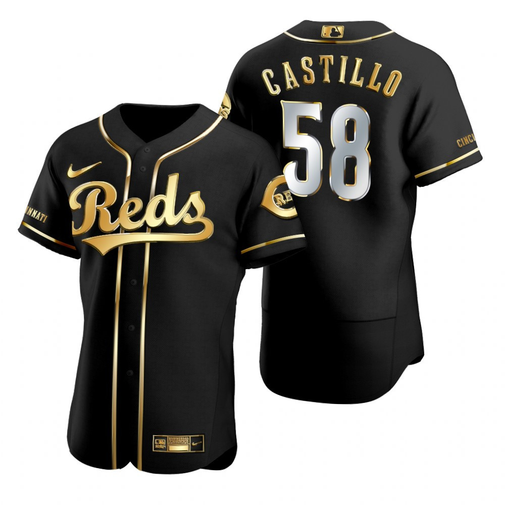 Cincinnati Reds #58 Luis Castillo MLB Golden Brandedition Black Jersey Gift For Reds Fans