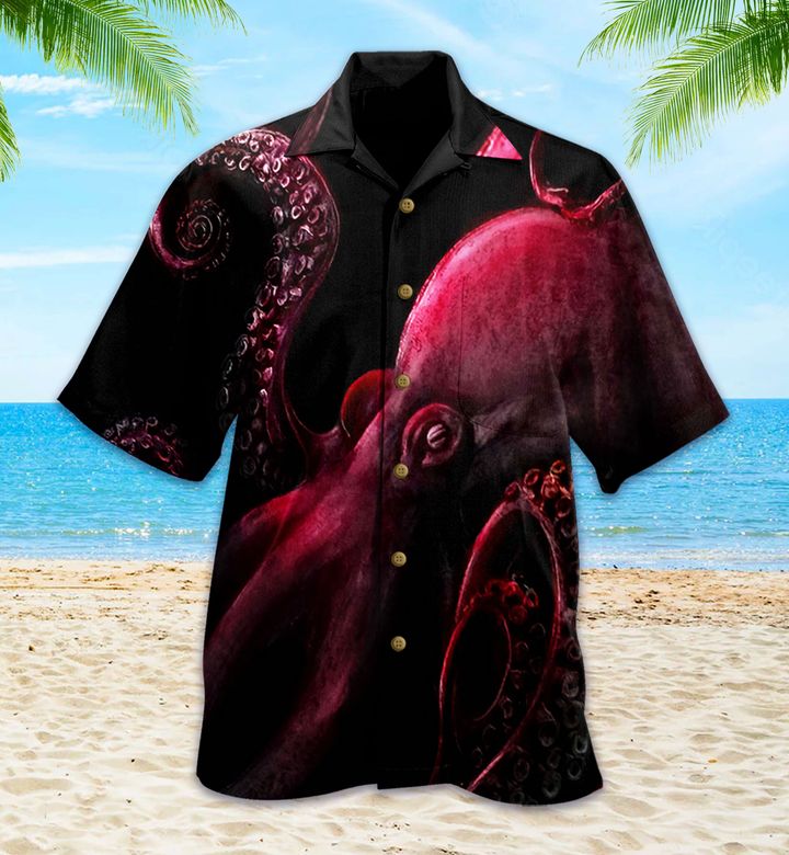 A Big Octopus In Dark Red Hawaii Shirt Ha6853