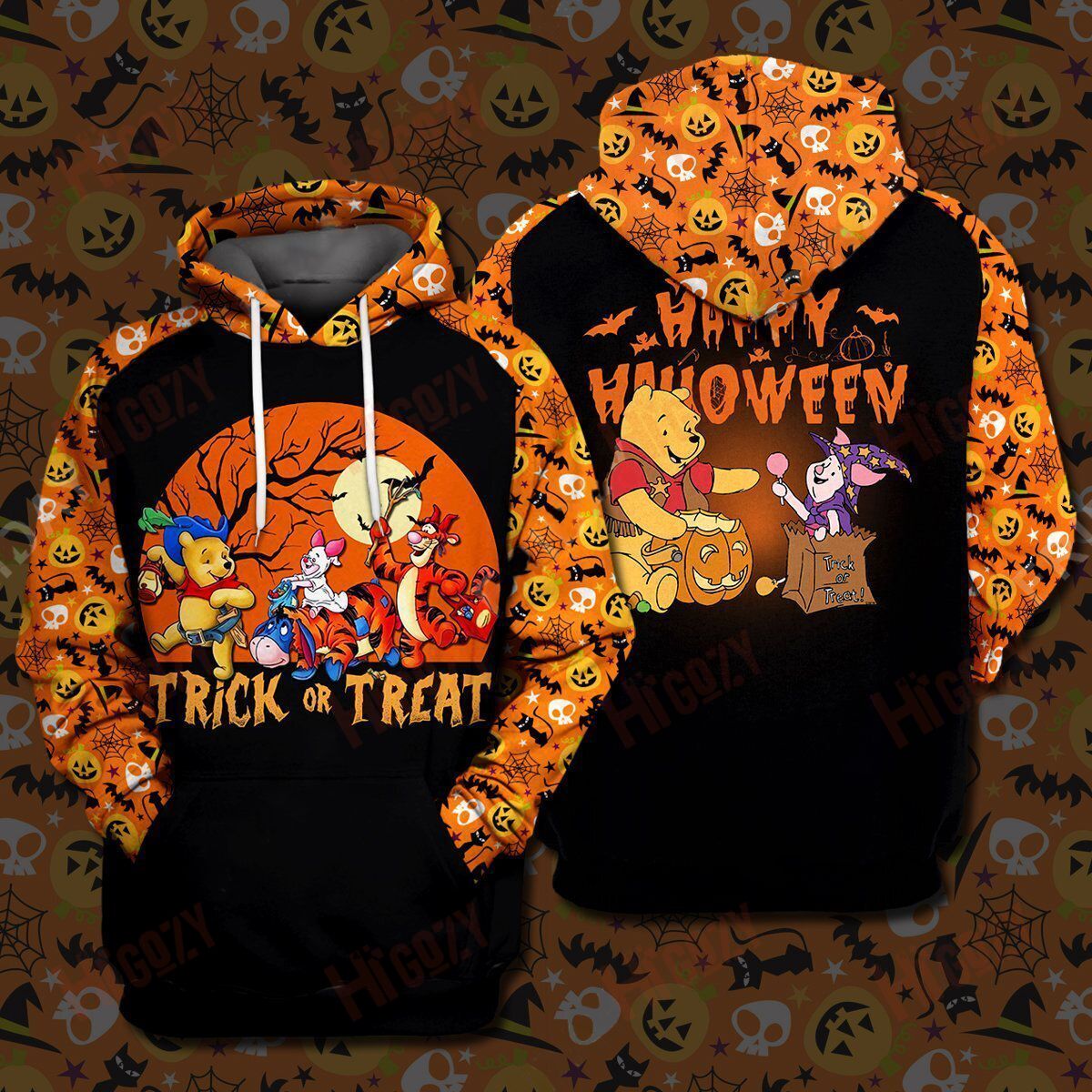 Baeelly™ Pooh Trick Or Treat Happy Halloween All Over Print Hoodie T-Shirt- Mt667