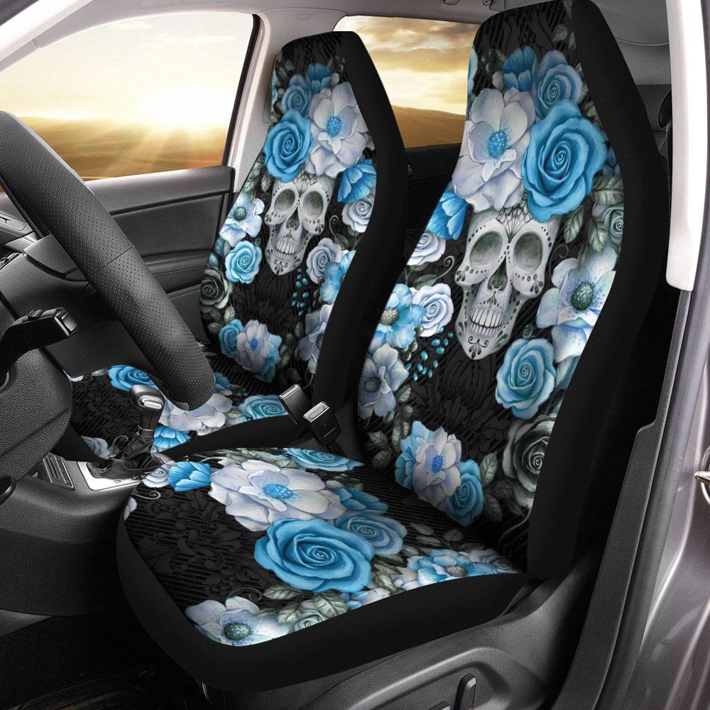 Skull Flower Emerald Green Car Seat Covers Set Of 2