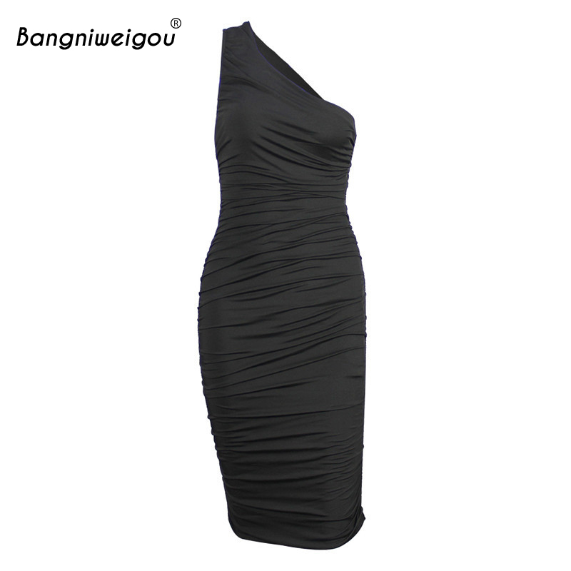 Bangniweigou Ruched Black Midi Party Dress Double Layer One Shoulder Draped Club Pink Red Bodycon Tube Dresses Women Elegant alx