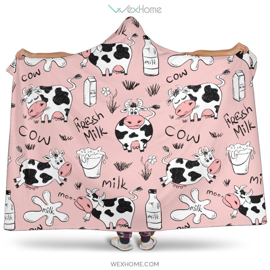 Cows Milk Product Pink Background Hooded Blanket