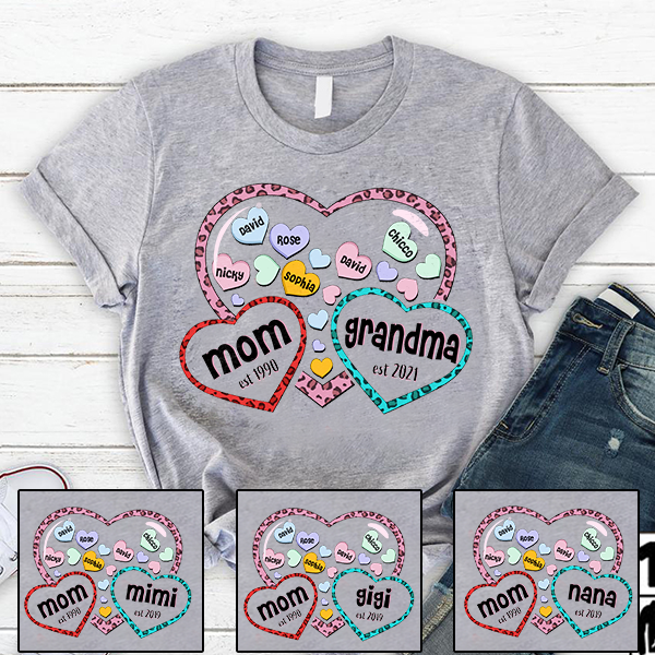 Personalized Mom And Grandma With Grandkids Valentine T-Shirt