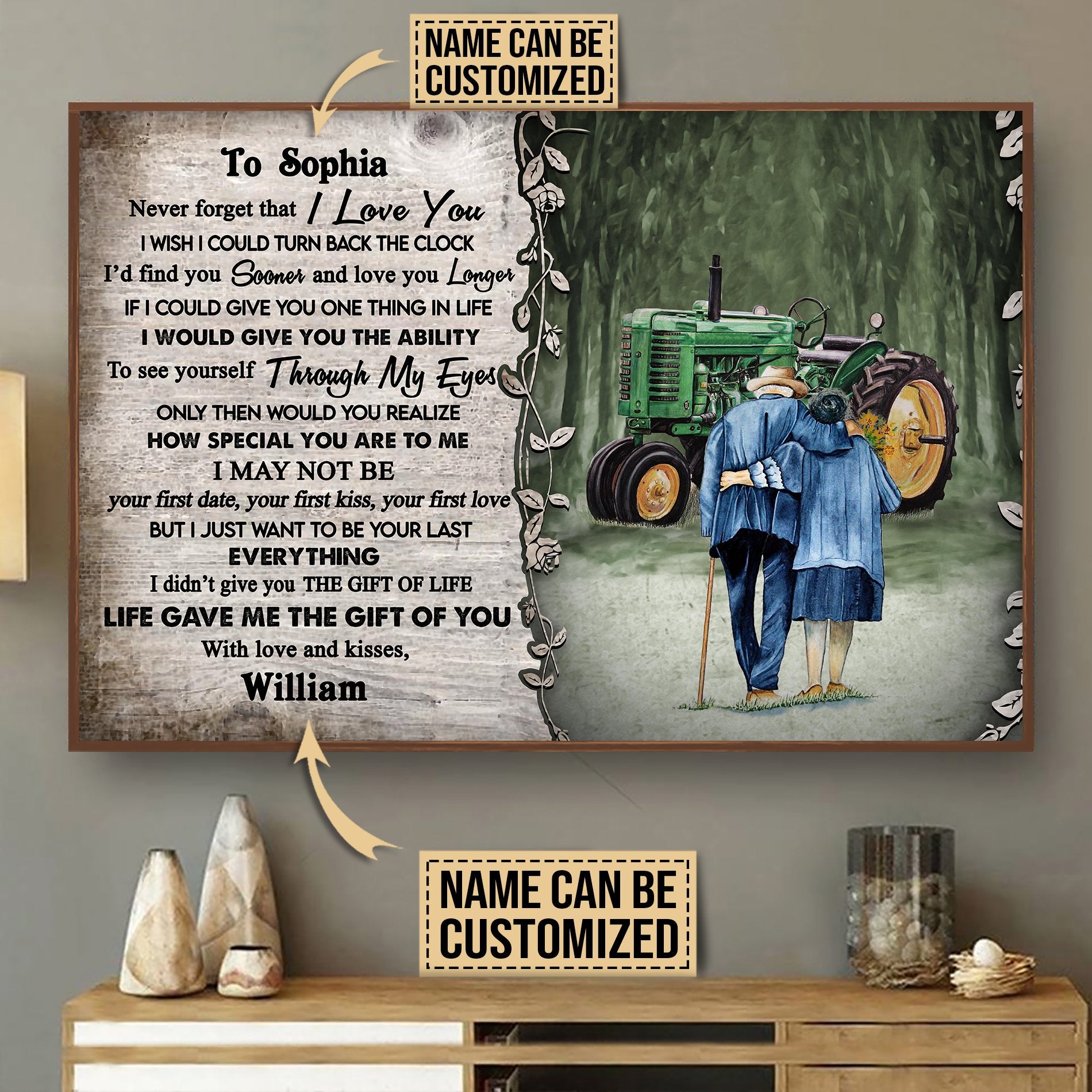 Aeticon Gifts Personalized Tractor The Gift Of You Canvas Mom Dad Home Decor