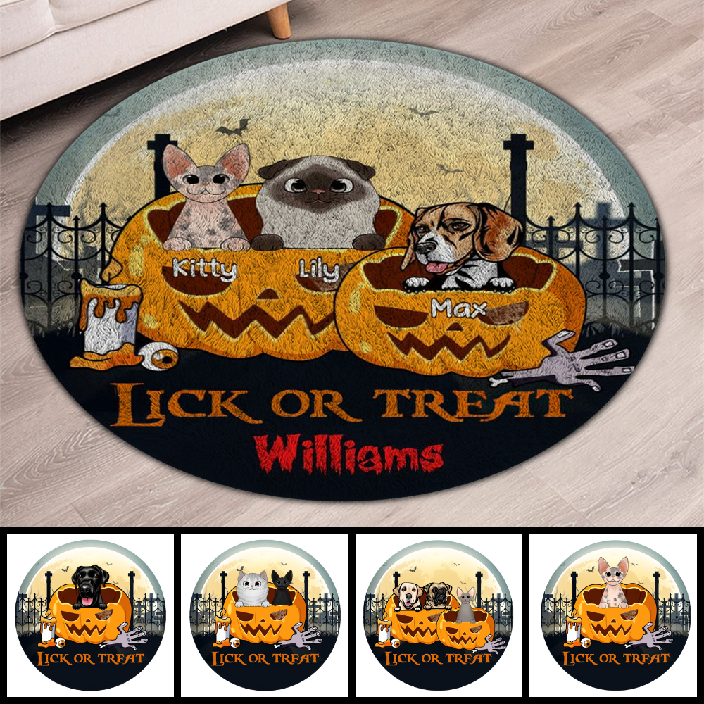 Lick Or Treat Halloween Dogs/Cats Round Rug Ru005