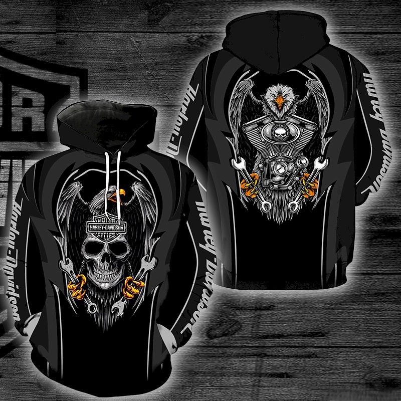 New Harley Davidson Eagle Full Print K1151 Hoodie And Zipper