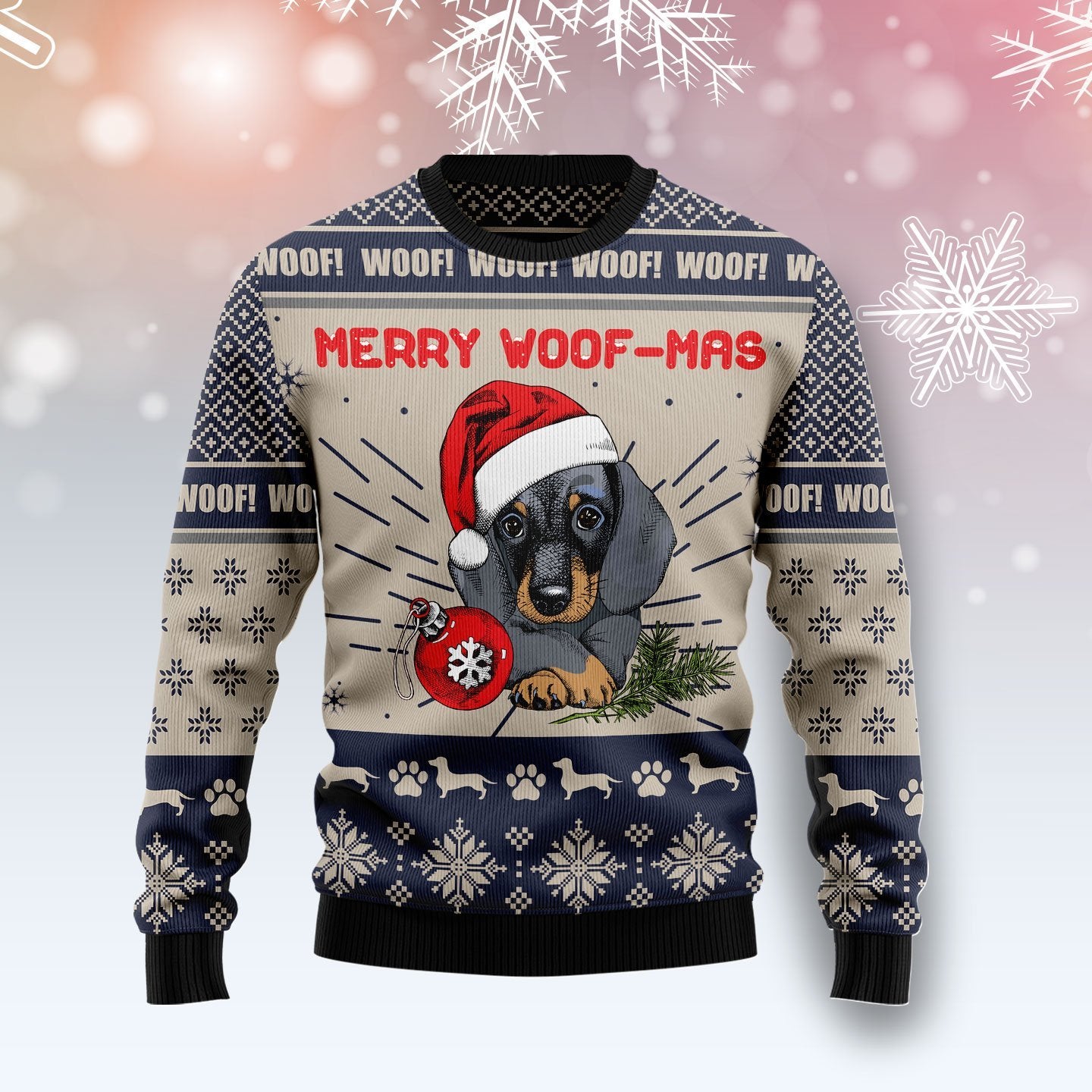 Dachshund Merry Woofmas Ugly Christmas Sweater | For Men & Women | Adult | Us5946