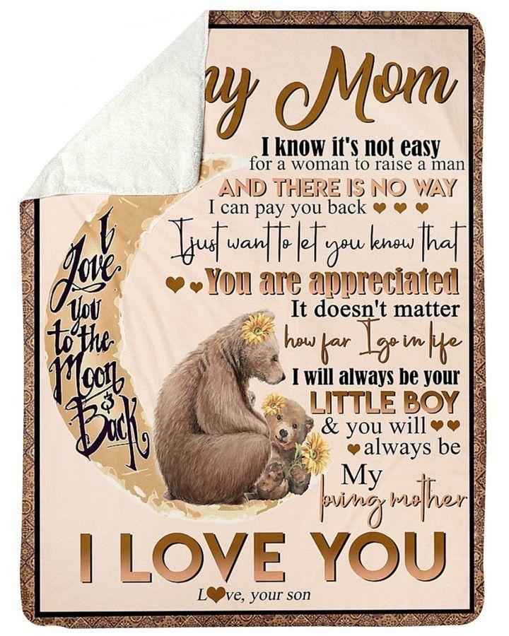 [Personalized Name] Son Gift For Mom With Bear I Love You To The Moon And Back –  Gift For Mommy, Home Decor, Gift For Family  – Fleece Blanket