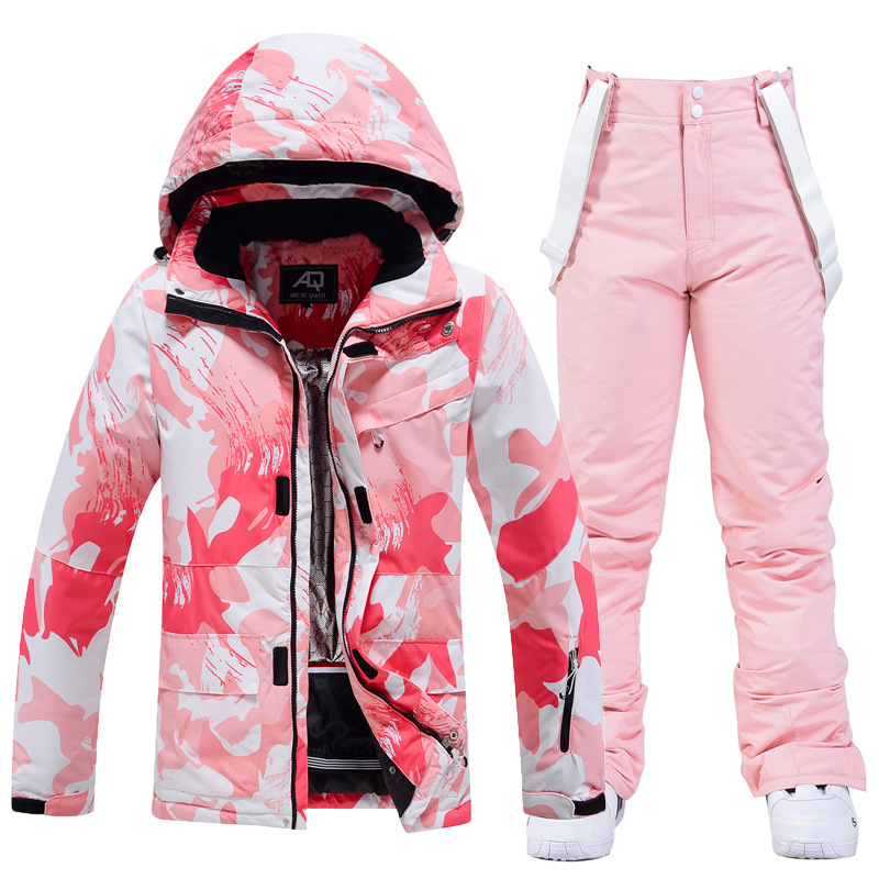 2022 New Pink Camouflage Ski Suit Women Winter Windproof Waterproof Snowboard Jacket Pants Snow Walking Clothes Female Snowsuit alx