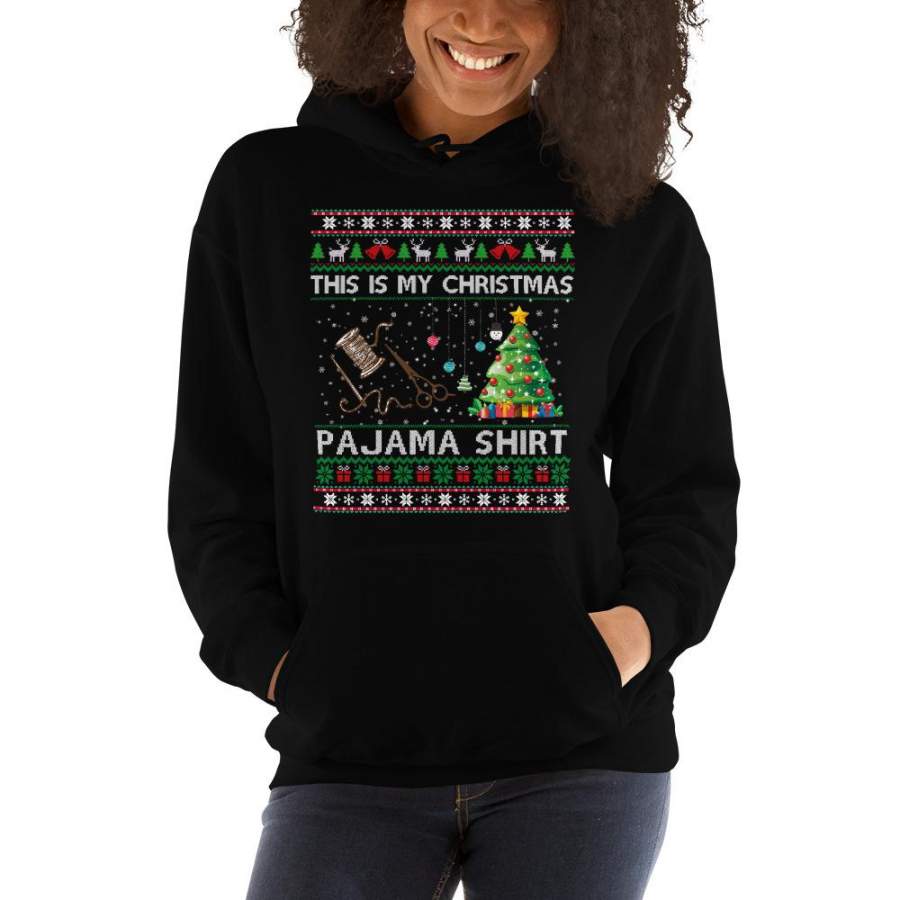 This is My Christmas Pajama Sewing Santa Ugly Christmas Hooded Sweatshirt