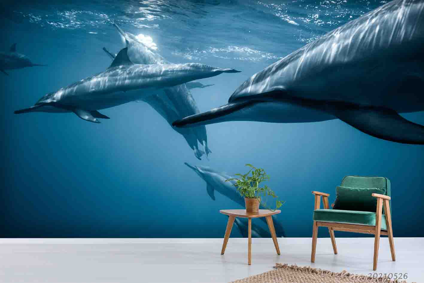 3D Sea Dolphin Wall Mural Wallpaper Sww327