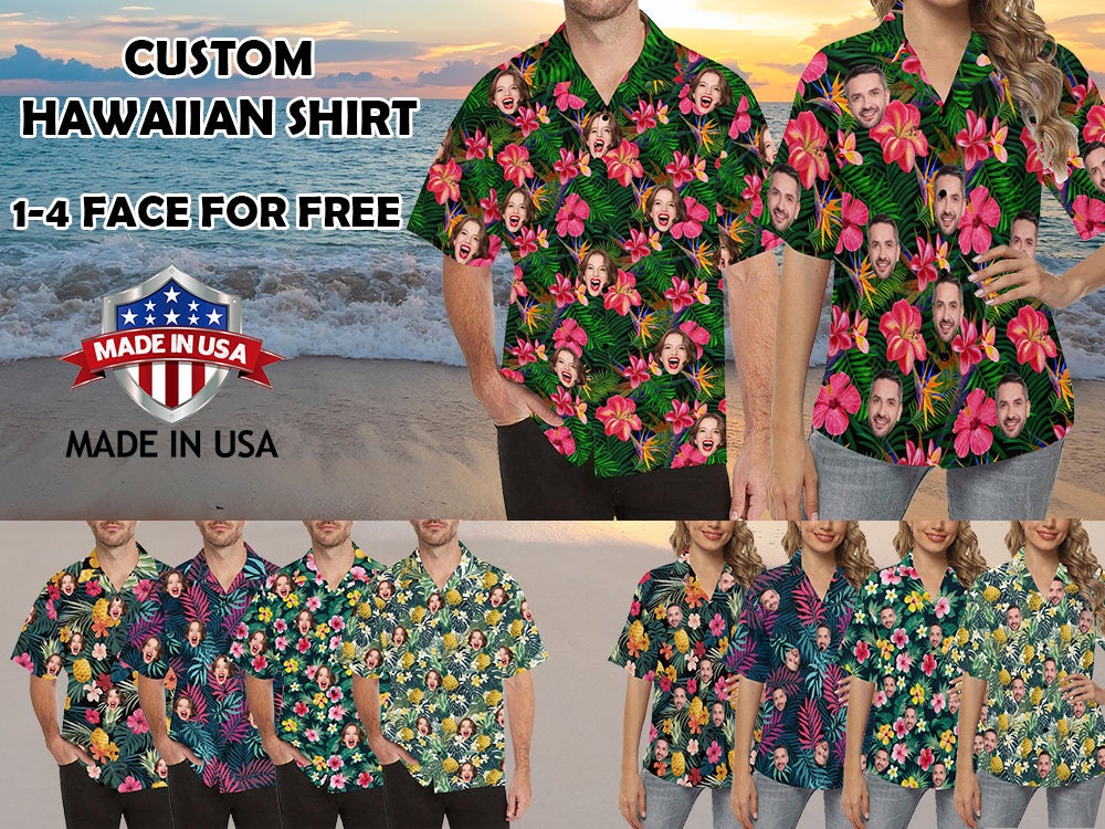 Custom Face Hawaiian Shirt for Man/Women, Personalized Flower Tshirts with Photo, Photo Hawaiian Shirt, Gift for Bachelor Party, Made in USA - Roticstore Design