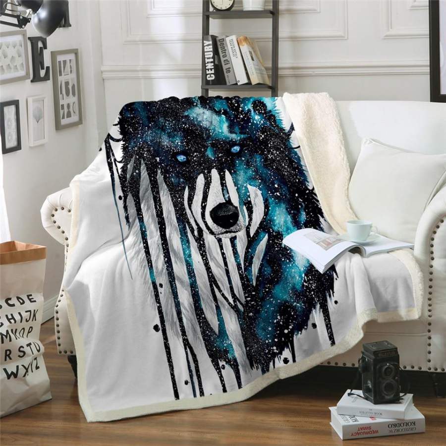 Dripping Galaxy Wolf Sherpa Blanket