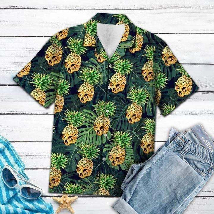 Pineapple Skull Summer Vibe Tropical Hawaii Aloha Shirts Ha10546