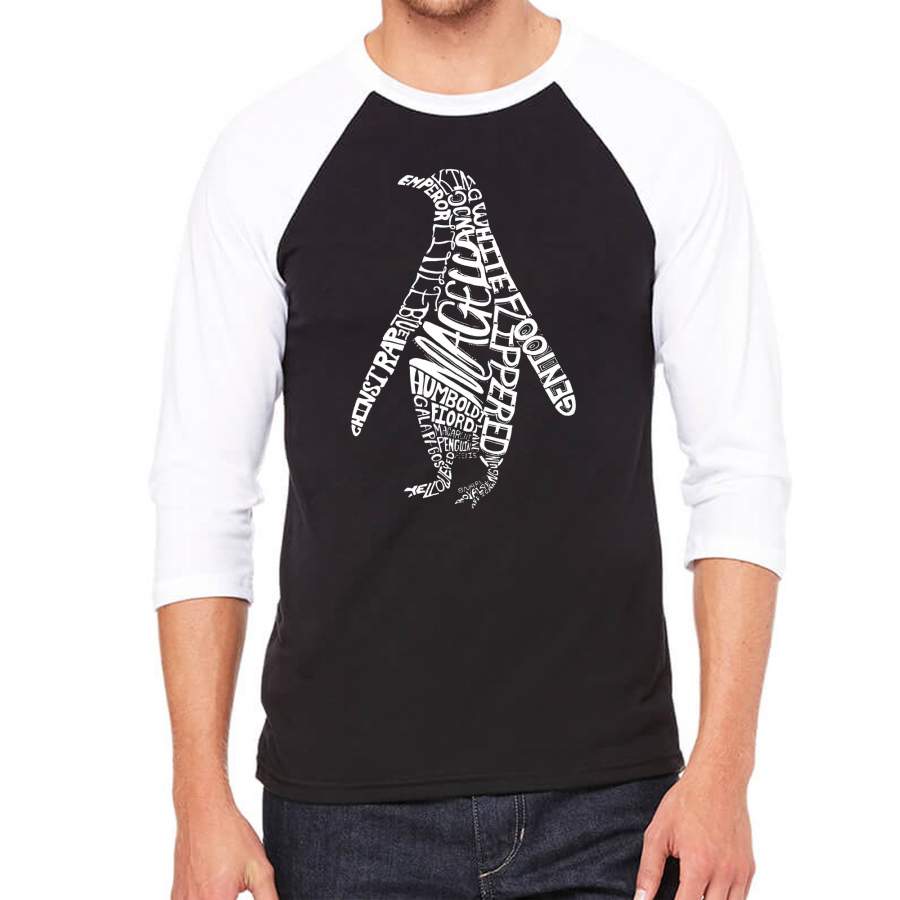 LA Pop Art Men’s Raglan Baseball Word Art T-shirt – Penguin