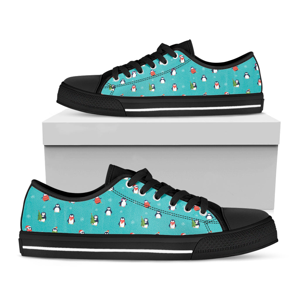 Cute Snowy Penguin Pattern Print Black Low Top Shoes