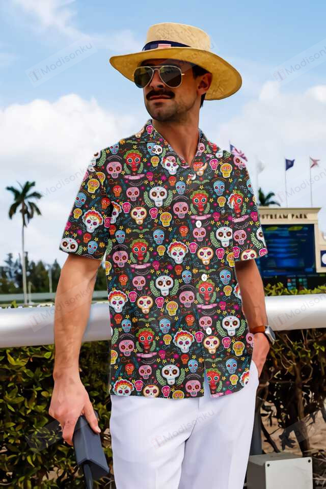 Sugar Skull Pattern Dia De Los Muertos Hawaiian Shirt