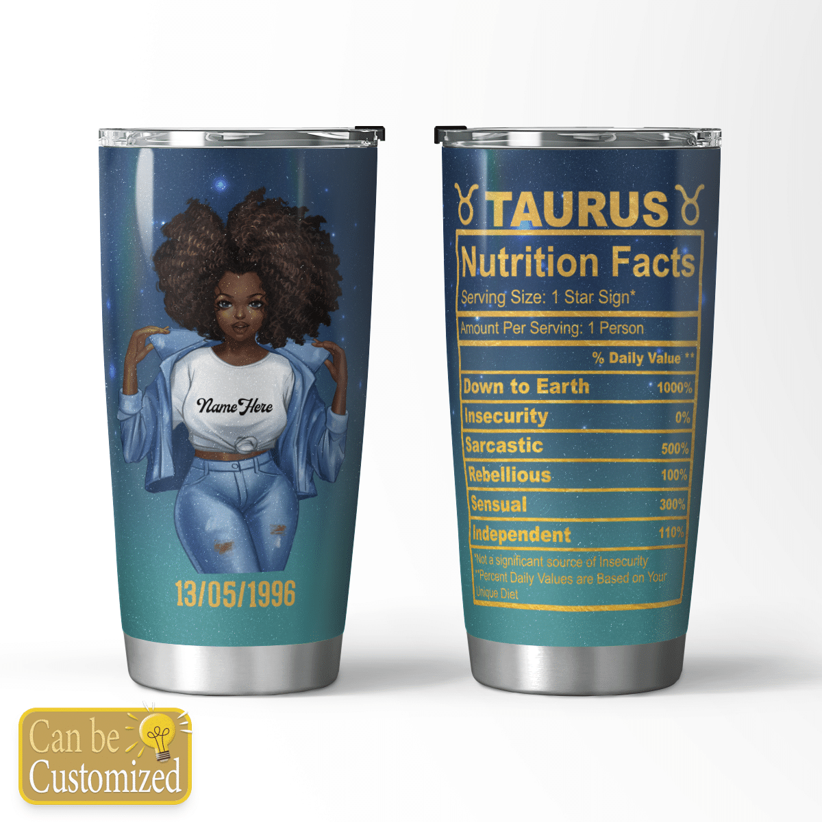 Personalized Tumbler Cup For Black Girl Zodiac Nutrition Facts Birthday Gift For Astrology Lovers Tumbler Cup Custom Name Custom Clipart