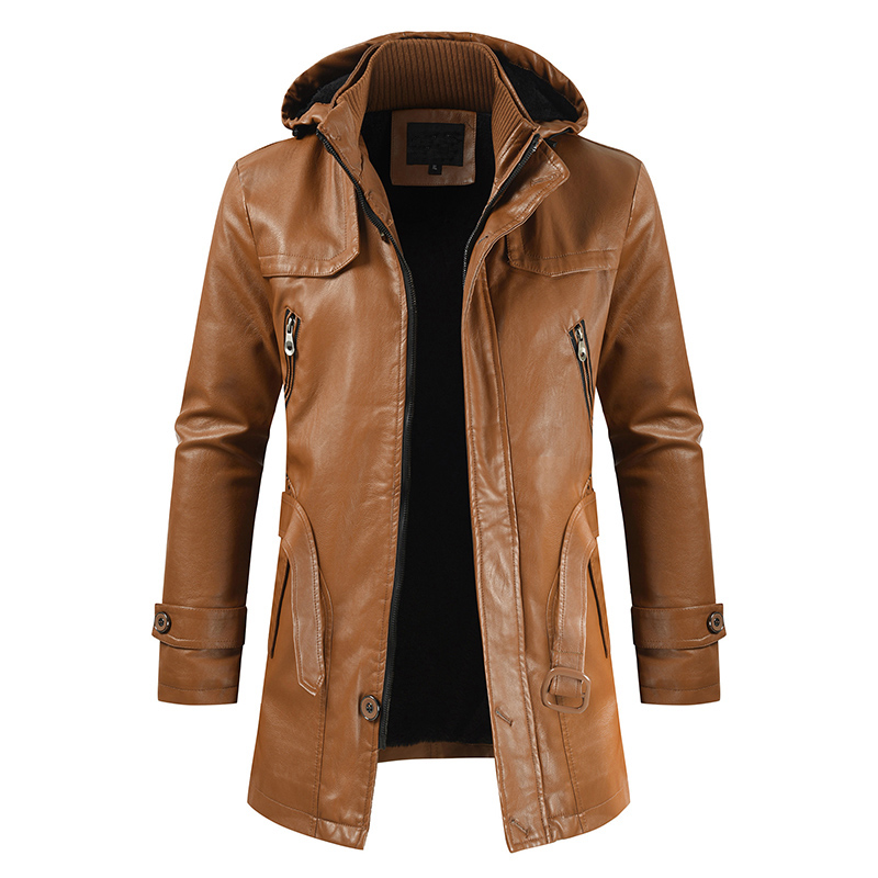 Top Quality New Men’s Casual Fashion Leather Clothes Pu Hooded Slim Young Men’s Leather Coats Jacket alx